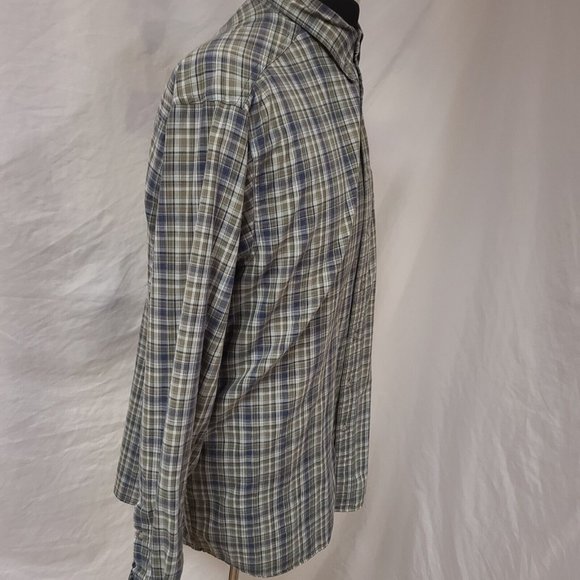 Wrangler Rugged Wear Mens XL Brown Stripe Plaid Long Sleeve Button Up Shirt - Picture 6 of 11